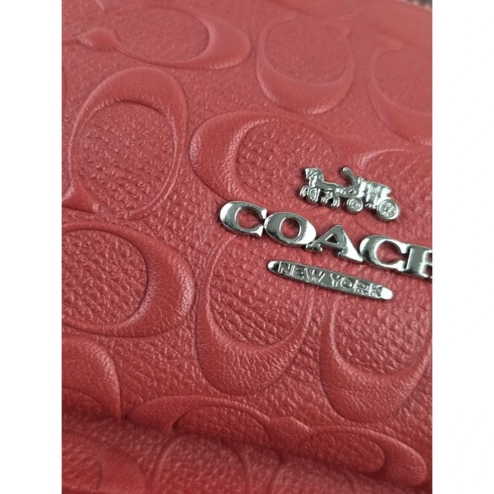 Coach Charlie Medium Backpack Red Embossed Signature C Pebble Leather F49499 Bag